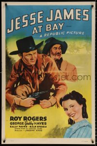 8f538 JESSE JAMES AT BAY 1sh R1955 art of Roy Rogers w/ smoking gun, Gabby Hayes & Sally Payne!