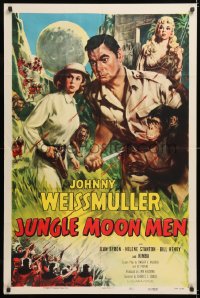8f549 JUNGLE MOON MEN 1sh 1955 Johnny Weissmuller as himself w/ Jean Byron & Kimba the chimp!