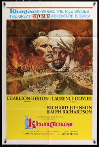 8f553 KHARTOUM Cinerama 1sh 1966 Frank McCarthy art of Charlton Heston & Laurence Olivier!