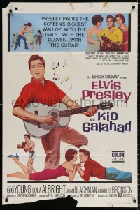 8f555 KID GALAHAD 1sh 1962 art of Elvis Presley singing with guitar, boxing & romancing!