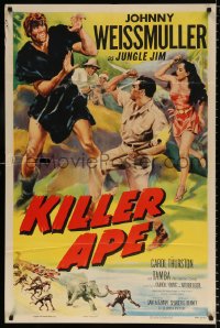 8f556 KILLER APE 1sh 1953 great Cravath art of Weissmuller as Jungle Jim fighting giant man-ape!
