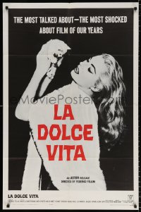 8f569 LA DOLCE VITA 1sh 1961 Federico Fellini, close up of sexy Anita Ekberg with kitten!