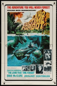 8f576 LAND THAT TIME FORGOT 1sh 1975 Edgar Rice Burroughs, cool George Akimoto dinosaur art!