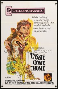 8f579 LASSIE COME HOME 1sh R1971 great artwork of young Roddy McDowall & his beloved Collie!