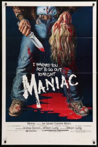8f637 MANIAC 1sh 1980 most classic gory Gaia horror artwork of killer holding severed head!