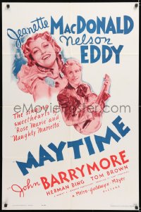 8f644 MAYTIME 1sh R1962 close up of singing sweethearts Jeanette MacDonald & Nelson Eddy!