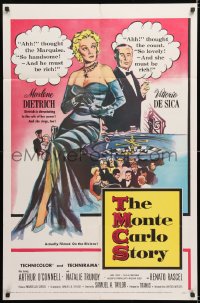 8f657 MONTE CARLO STORY 1sh 1957 Dietrich, Vittorio De Sica, high stakes, low cut gowns!