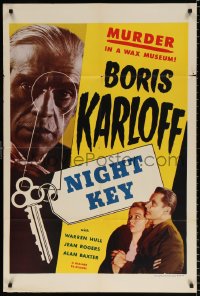 8f680 NIGHT KEY 1sh R1954 spooky Boris Karloff, Jean Rogers, Universal horror, ultra-rare!