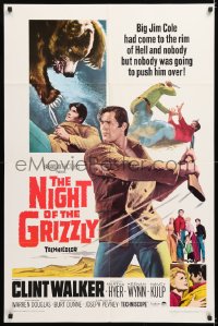 8f682 NIGHT OF THE GRIZZLY 1sh 1966 big Clint Walker had come to the rim of Hell & held on!