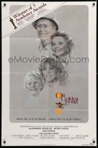 8f696 ON GOLDEN POND awards 1sh 1981 art of Hepburn, Henry Fonda, and Jane Fonda by C.D. de Mar