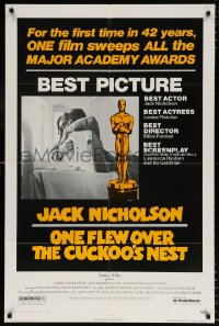 8f699 ONE FLEW OVER THE CUCKOO'S NEST awards 1sh 1975 Nicholson & Sampson, Forman, Best Picture!