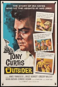 8f707 OUTSIDER 1sh 1962 great close up art of Tony Curtis as Ira Hayes of Iwo Jima fame!