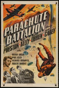 8f710 PARACHUTE BATTALION 1sh 1941 Robert Preston, Nancy Kelly, awesome paratrooper artwork!