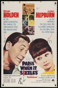 8f711 PARIS WHEN IT SIZZLES 1sh 1964 close-up of pretty Audrey Hepburn & William Holden!
