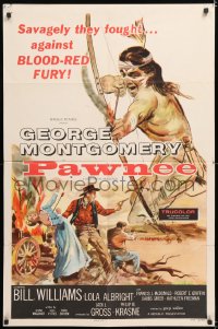 8f714 PAWNEE 1sh 1957 Native American George Montgomery, gorgeous Lola Albright!