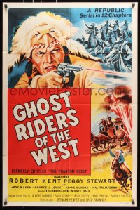 8f726 PHANTOM RIDER 1sh R1954 Republic serial, Native American w/gun, Ghost Riders of the West!