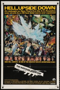 8f743 POSEIDON ADVENTURE 1sh 1972 art of Gene Hackman & cast escaping by Mort Kunstler!