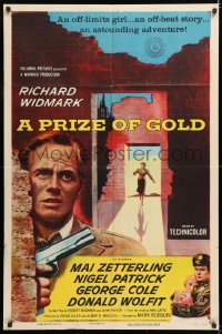 8f751 PRIZE OF GOLD 1sh 1955 Richard Widmark, an off-limits girl, an off-beat story!
