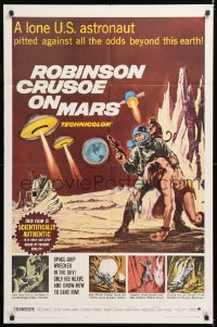 8f780 ROBINSON CRUSOE ON MARS 1sh 1964 cool sci-fi art of Paul Mantee & his man Friday!