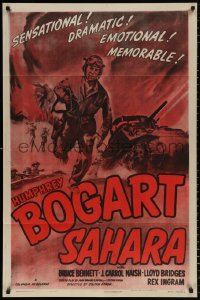 8f793 SAHARA 1sh R1948 cool art of World War II soldier Humphrey Bogart running with gun!