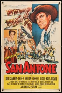 8f797 SAN ANTONE 1sh 1953 artwork of cowboy Rod Cameron & Katy Jurado, both holding guns!