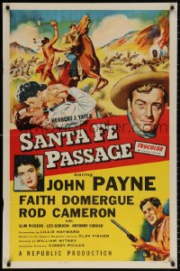 8f799 SANTA FE PASSAGE 1sh 1955 romantic art of John Payne & Faith Domergue, Rod Cameron