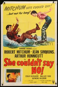 8f814 SHE COULDN'T SAY NO 1sh 1954 sexy short-haired Jean Simmons, Dr. Robert Mitchum
