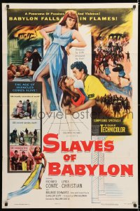 8f831 SLAVES OF BABYLON 1sh 1953 orgy of destruction engulfs the screen as city falls in flames!