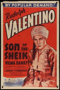 8f837 SON OF THE SHEIK 1sh R1938 different image of Rudolph Valentino in the desert, ultra-rare!