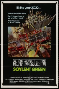 8f846 SOYLENT GREEN 1sh 1973 Heston trying to escape riot control in the year 2022 by John Solie!