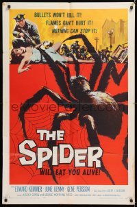 8f849 SPIDER 1sh 1958 Bert I. Gordon horror, it MUST eat YOU to live!