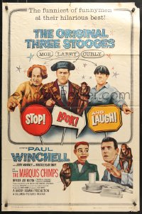 8f872 STOP LOOK & LAUGH 1sh 1960 Three Stooges, Larry, Moe & Curly + chimpanzees & dummy!