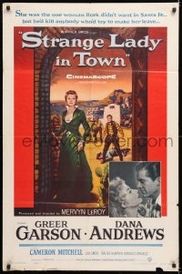 8f875 STRANGE LADY IN TOWN 1sh 1955 Greer Garson, Dana Andrews, Cameron Mitchell!