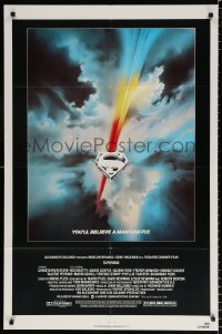 8f886 SUPERMAN 1sh 1978 D.C. comic book superhero Christopher Reeve, cool Bob Peak logo art!