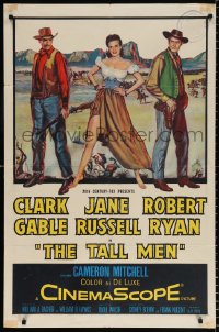8f898 TALL MEN 1sh 1955 art of Clark Gable, sexy Jane Russell showing leg, Robert Ryan!