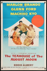 8f903 TEAHOUSE OF THE AUGUST MOON 1sh 1956 art of Asian Marlon Brando, Glenn Ford & Machiko Kyo!