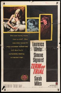 8f907 TERM OF TRIAL 1sh 1963 teacher Laurence Olivier has an affair w/youngest girl in his class!