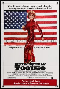 8f925 TOOTSIE style B 1sh 1982 great full-length image of Dustin Hoffman in drag by American flag!