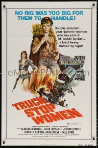 8f933 TRUCK STOP WOMEN 1sh 1974 no rig was too big for sexy Claudia Jennings, Smith art!