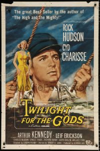 8f937 TWILIGHT FOR THE GODS 1sh 1958 great artwork of Rock Hudson & sexy Cyd Charisse!