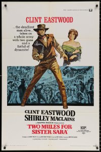 8f939 TWO MULES FOR SISTER SARA 1sh 1970 art of gunslinger Clint Eastwood & Shirley MacLaine!