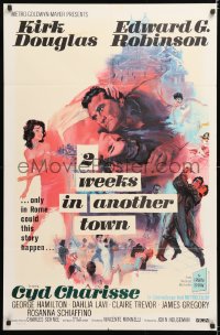 8f940 TWO WEEKS IN ANOTHER TOWN 1sh 1962 cool art of Kirk Douglas & sexy Cyd Charisse by Bart Doe!