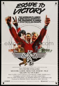 8f946 VICTORY int'l 1sh 1981 John Huston, art of eagle + soccer players Stallone, Caine & Pele!
