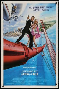 8f948 VIEW TO A KILL style B 1sh 1985 Goozee art of Moore as Bond, Tanya Roberts and Walken!
