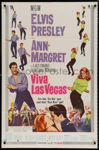 8f952 VIVA LAS VEGAS 1sh 1964 many images of Elvis Presley & sexy Ann-Margret, blue title!