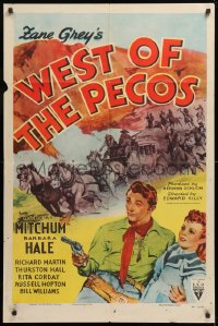 8f964 WEST OF THE PECOS 1sh R1951 Robert Mitchum & Barbara Hale, Zane Grey!