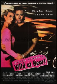 8f971 WILD AT HEART 25x37 1sh 1990 David Lynch, sexiest close-up image of Nicolas Cage & Laura Dern!