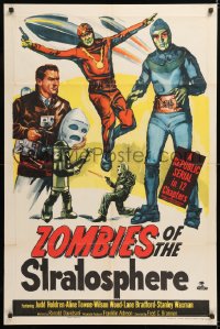 8f997 ZOMBIES OF THE STRATOSPHERE 1sh 1952 cool art of aliens with guns including Leonard Nimoy!