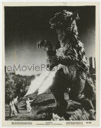 8g370 GORGO 8x10.25 still 1961 special FX scene of men using fire against the rubbery monster!