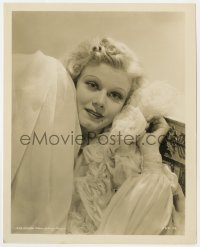 8g467 JEAN HARLOW 8x10 still 1930s beautiful close up MGM studio portrait in ruffled nightgown!
